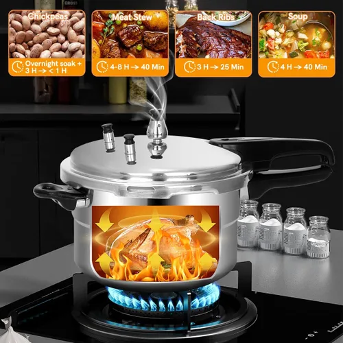 Miniatura 6 de Fulgutonit Olla a presión de 5.3 cuartos de galón, olla de presión compatible con inducción de 10 psi, con control de presión múltiple y protección