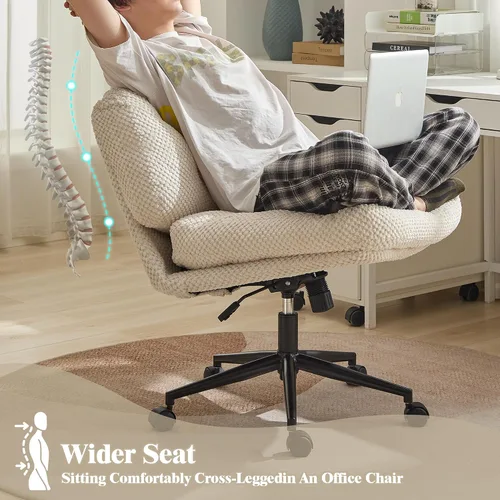 Miniatura 7 de Silla cruzada con ruedas más anchas y gruesas, silla de oficina con patas cruzadas, cómoda, ajustable, giratoria, color blanco