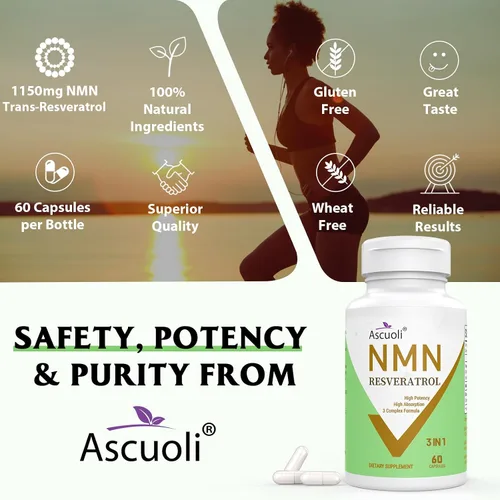 Miniatura 4 de 99% Ultra Pureza NMN 500mg + Trans-Resveratrol 600mg, 1150mg Suplemento de NMN Resveratrol, Fórmula Avanzada 3-en-1 para Impulsar* NAD, Célula