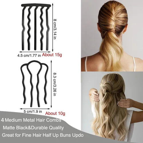 Miniatura 4 de 8 Piezas de Peines Laterales para el Cabello, Peines de Trenza Francesa de Metal, Pinza de Horquilla de Tenedor de Cabello con Dientes, Pinzas