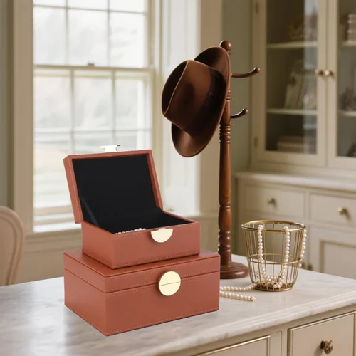 Miniatura 3 de HofferRuffer - Cajas de joyería de piel sintética, juego de 2 piezas con accesorios de almacenamiento decorativos y herrajes dorados, clásico