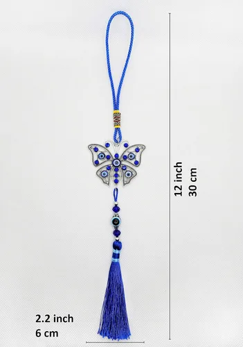 Miniatura 2 de LUCKBOOSTIUM Dijes de mariposa con diseño de ojo turco central en piedra de cristal azul con borlas para buena suerte, protección y bienestar