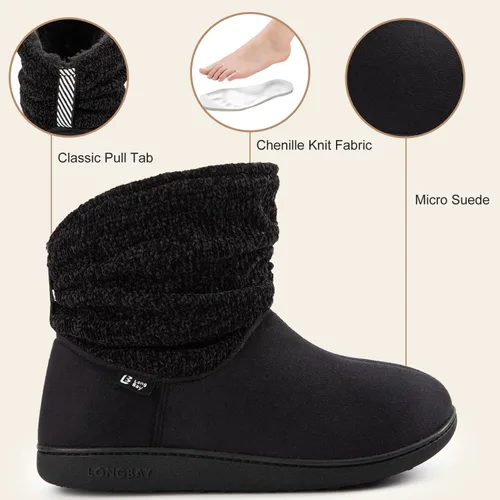 Miniatura 5 de LongBay Pantuflas de punto de chenilla cálidas para mujer, de espuma viscoelástica, cómodas, de gamuza, esponjosas, de espuma viscoelástica, botas