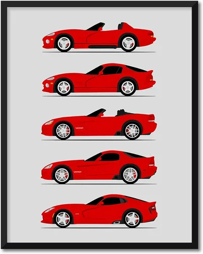 Miniatura 10 de Custom Car Posters Póster hecho a mano compatible con Dodge Viper Generations e impresión de Viper R/T GTS SRT10, color rojo con rayas blancas, 3.