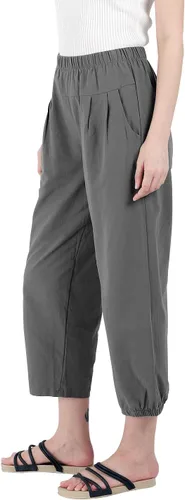 Miniatura 3 de yoeasy Pantalones capri de lino para mujer, holgados, cómodos, con cintura elástica, con bolsillos