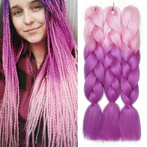 Miniatura 19 de Benehair Extensiones de cabello trenzado ombré de 24 pulgadas, 1 paquete de extensiones de cabello trenzado jumbo de alta temperatura, cabello