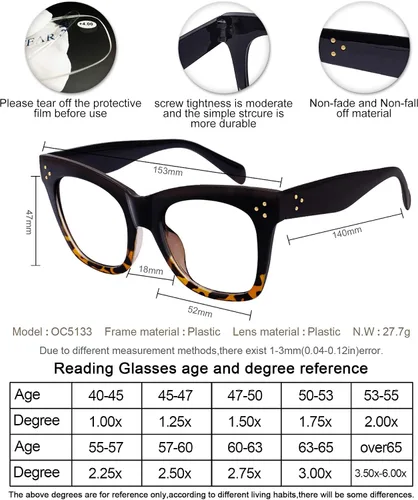 Miniatura 5 de OCCI CHIARI Lentes de lectura anti luz azul para mujeres, lectores de moda, protección UV 0 1.0 1.5 2 2.5 3 3.5 4.0 5.0 6.0 (Demi, 2.5)