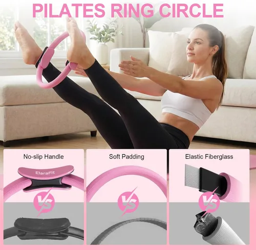 Miniatura 6 de ElaraFit Home Pilates Ring and Ball Set for Women with 5 Resistance Bands 13 inch Magic Circle Workout Starter Kit for Beginners Full Body Toning 15