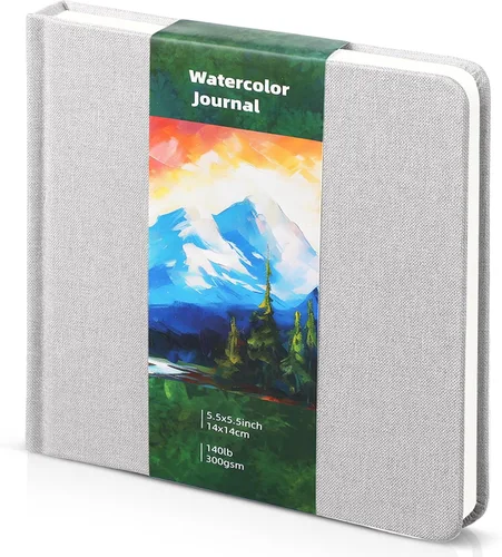 Miniatura 9 de Dispowreath Cuaderno de bocetos de acuarela de 5.5 x 5.5 pulgadas, cuaderno cuadrado de acuarela, prensa en frío, papel de algodón de 140 libras