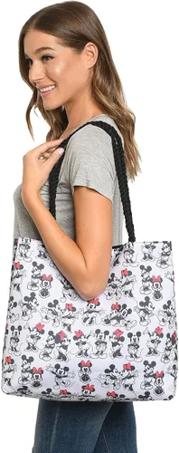 Miniatura 7 de Disney Bolso de mano Mickey Mouse y Minnie Mouse, bolso grande para vacaciones en parque temático, bolsa de viaje, bolsa grande, bolsa de trabajo
