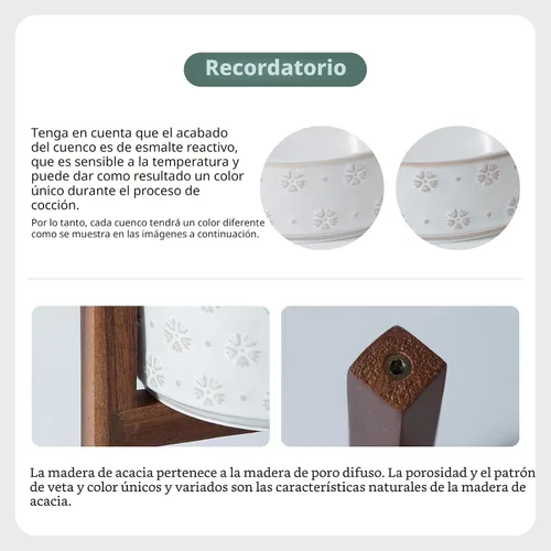 Miniatura 3 de Havniva Cuenco elevado de cerámica para perros de 6.1 pulgadas con soporte antideslizante (madera de acacia), dos opciones de altura, cuenco