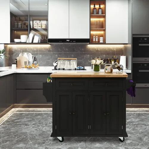 Miniatura 3 de NSdirect Carrito de isla de cocina, barra de cocina y carrito de servicio, ruedas con estante para especias, toallero, carrito de almacenamiento