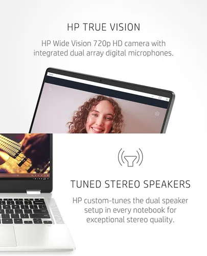 Miniatura 5 de HP - Laptop Chromebook x360 14a 2 en 1, Intel Pentium Silver N5000, 4 GB RAM, 64 GB eMMC, pantalla HD de 14", Chrome OS, cámara web, micrófonos
