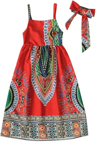 Miniatura 2 de WOCACHI Vestido largo de verano para niñas pequeñas Dashiki africanas, estilo étnico bohemio con estampado digital, Niñas