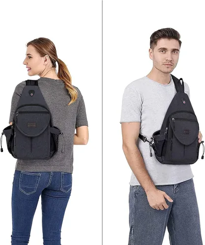 Miniatura 6 de MOSISO Mochila tipo bandolera, mochila de lona para senderismo con bolsillo antirrobo Gris espacial