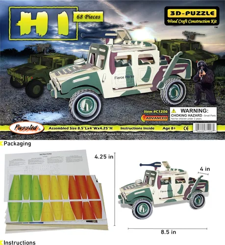 Miniatura 2 de Puzzled Rompecabezas 3D de Hummer Hummer H1 de madera colorida