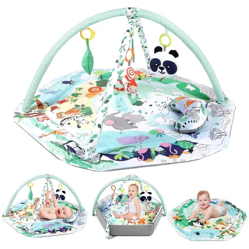 Miniatura 11 de dearlomum Alfombra de Juego para Bebés, Divertido Piano de Juego para Tiempo de Barriga con 5 Juguetes Sensoriales para Bebés, Música y Luces, Verde