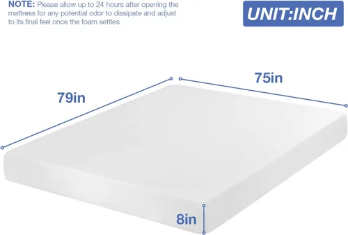 Miniatura 7 de BestMassage Colchón de espuma viscoelástica de gel de 8 pulgadas para un sueño fresco y alivio de presión, colchones de firmeza media