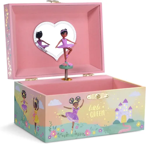 Jewelkeeper Joyero musical para niña con bailarina negra diseño de pequeña reina con lámina dorada melodía de lago cisne