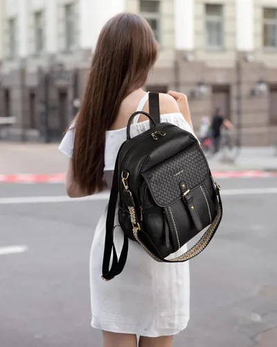 Miniatura 7 de Missnine Mochila de cuero para mujer, mochila antirrobo, bolsa de hombro convertible con cremalleras seguras para viajes y trabajo, Negro -, Vintage