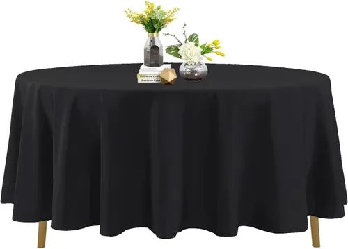 Miniatura 99 de Mantel de poliéster lavable de 90 pulgadas, resistente a las manchas y a las arrugas, mantel decorativo para mesa de comedor, fiestas de bufé y Negro