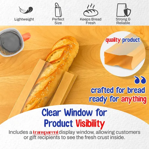Miniatura 3 de MT Products Bolsas de pan Kraft de 6.5 x 2 x 18 pulgadas, bolsas de papel desechables (paquete de 50), fabricadas en los Estados Unidos
