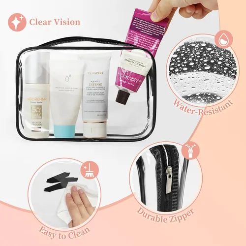 Miniatura 4 de TISRATOK 12 piezas Bolsa de maquillaje transparente para mujeres con cremallera, estuche de aseo aprobado por la TSA, bolsa de cosméticos a granel