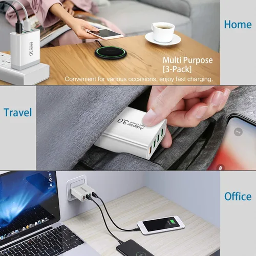 Miniatura 3 de iSeekerKit Paquete de 3 adaptadores de cargador de pared USB 3.0 de 4 puertos, bloque de carga rápida, compatible con Samsung Galaxy S10 S9 S8/Note