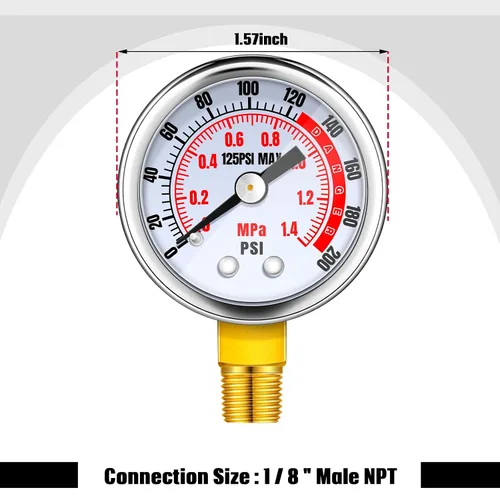 Miniatura 2 de Xuhal 4 Pcs 0-100 PSI Air Pressure Gauge - 1/8'' Male NPT Connection, Lower Side Mount, 1.57 Inch Dial Air Compressor Gauge - Waterproof, Stainless