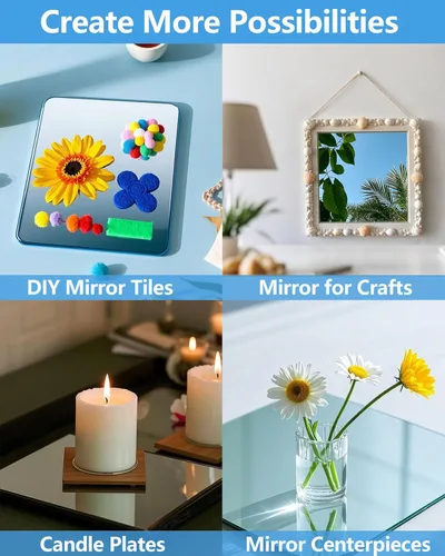 Miniatura 4 de Azulejos de espejo irrompibles autoadhesivos, 4 piezas de 8 x 8 pulgadas para decoración de aula, espejos pequeños para decoración de pared