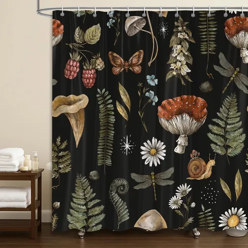 Miniatura 20 de Cortina de Ducha de Hojas Tropicales, Cortina de Baño Decorativa Verde y Negra con Hojas de Palmera y Plátano, Juegos de Cortinas de Ducha de Tela