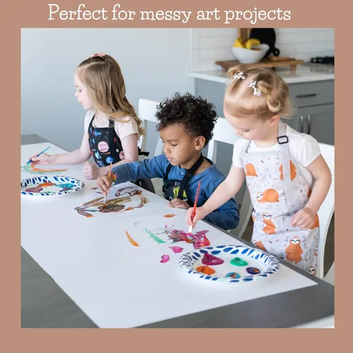 Miniatura 4 de Kids Aprons for Girls and Boys, Toddler Apron with Pocket for Painting, Cooking, Baking, Gardening and Crafts Colección Cosmic pintada a mano