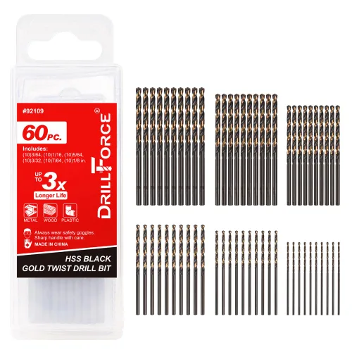 Miniatura 10 de Juego de 6 brocas helicoidales HSS de 3/8 pulgadas de oro negro, punta dividida de 135 grados, broca de metal Jobber, uso general para uso en acero