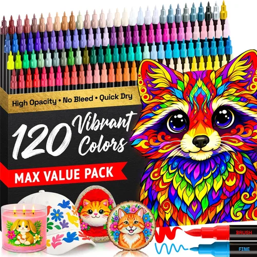 Miniatura 14 de ARTISTRO 5 marcadores de pintura acrílica negra, bolígrafos de pintura de doble punta + pincel fino ideal para caligrafía, perfectos para tela