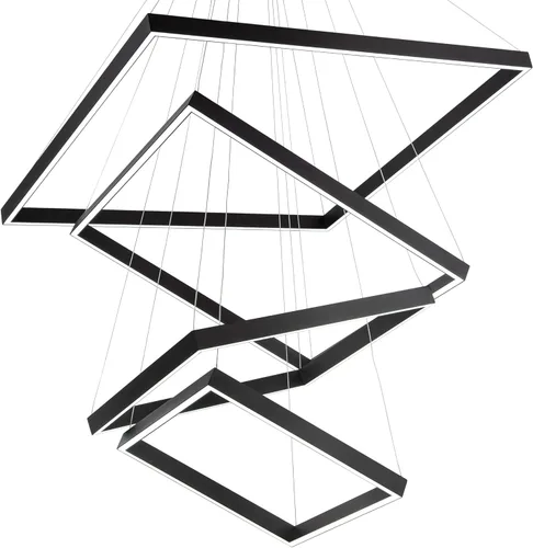Candelabro LED cuadrado moderno colgante de 4 anillos contemporáneo, luz colgante de techo regulable para sala de estar, cocina, comedor, 15.7