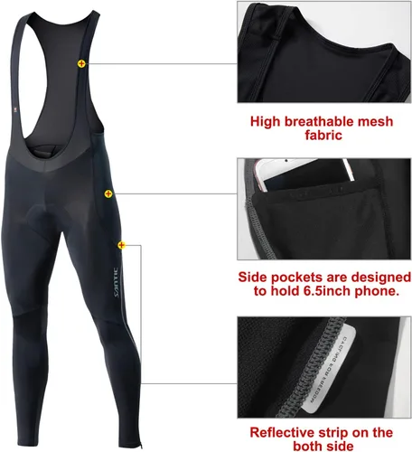 Miniatura 4 de Santic Mallas de ciclismo con peto para hombre, acolchadas, largas acolchadas con bolsillo