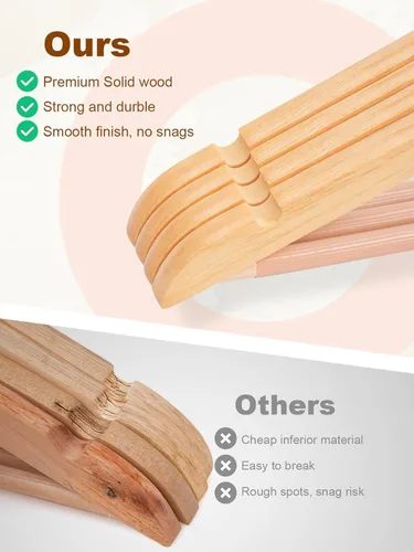 Miniatura 4 de HOUSE DAY - Juego de 10 perchas de madera con barra antideslizante para pantalones, percha de madera resistente para clóset, perchas de madera