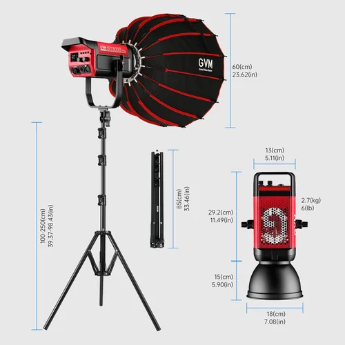 Miniatura 8 de GVM Kit de Iluminación de Video 300W Luces de Estudio Bicolor con Softbox de Montaje Bowens y Soporte CCT 2700K~6800K CRI 97+ Iluminación Continua