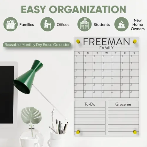 Miniatura 2 de Calendario acrílico personalizado para pared, se envía al día siguiente, hecho en Estados Unidos, planificador transparente de borrado en seco