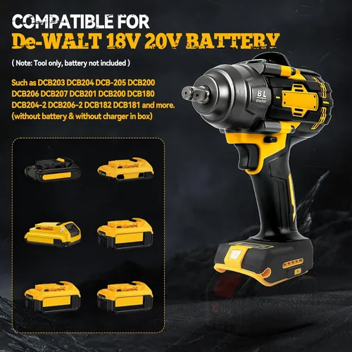 Miniatura 5 de JOJOCY Llave de impacto inalámbrica de 1/2 pulgada, destornillador de impacto sin escobillas de 900 pies (1200 N.m) con velocidad de 4 modos