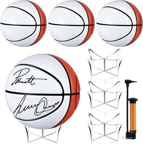 Miniatura 12 de Hiboom Balón de baloncesto con soporte de bola acrílica, panel en blanco para firma, bola oficial para escuela, universidad, entrenador, graduación
