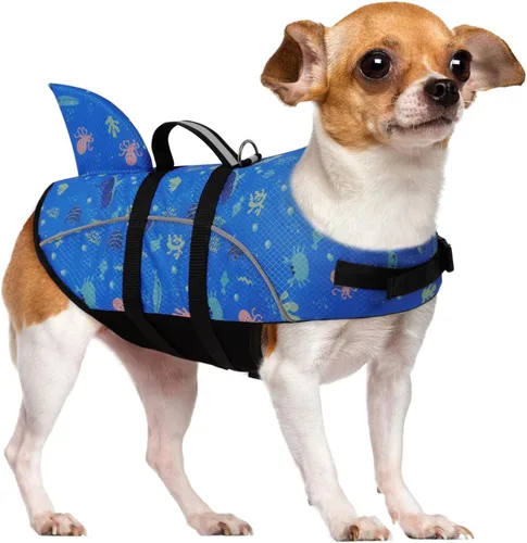 Miniatura 11 de Chaleco salvavidas para perros Ripstop, chaleco salvavidas de tiburón para perros, salvavidas de seguridad con alta flotabilidad y asa de elevación