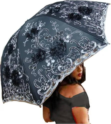 Miniatura 16 de WENDIN Sombrilla de encaje plegable vintage Paraguas gótico lluvia Anti-UV protección de encaje parasol cúpula Foto Props niñas sombrilla paraguas