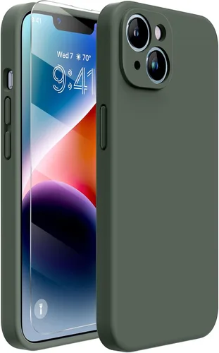 Miracase Funda diseñada para iPhone 14 con protector de pantalla, [Protección mejorada y actualizada de la cámara], funda de silicona líquida a
