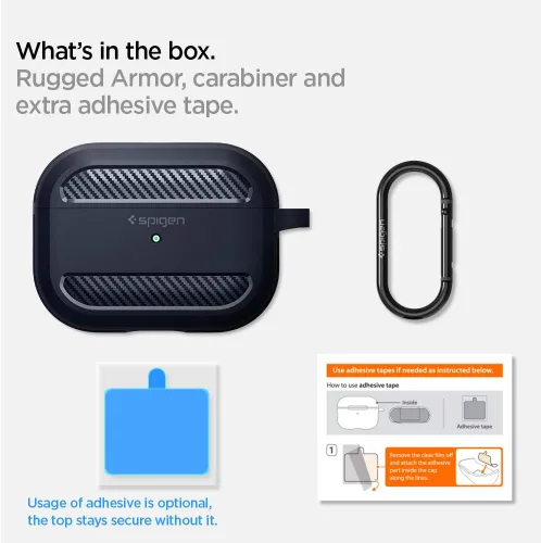 Miniatura 7 de Spigen Rugged Armor - Funda de protección contra caídas con mosquetón diseñada para AirPods Pro (2019), color carbón