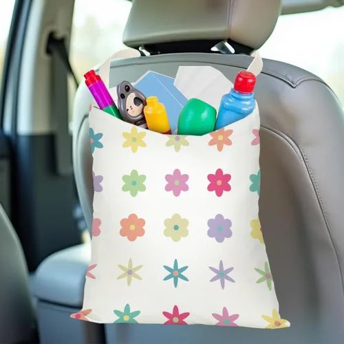 Miniatura 6 de Basurero para automóvil, organizador impermeable para asiento trasero, bolsa de basura colgante para vehículo, viajes, campamento con margaritas