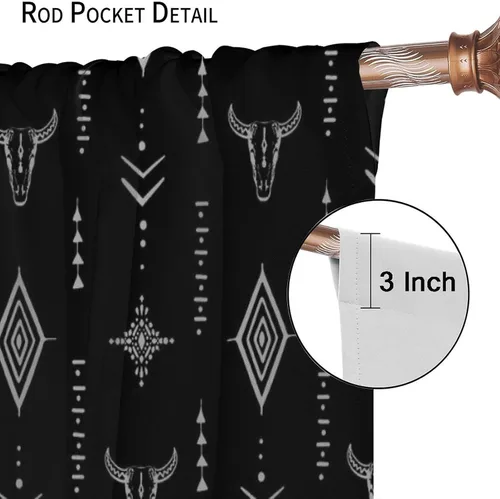 Miniatura 6 de Cortinas aztecas tribales, cortinas nativas, boho, cráneo, patrón tribal nativo, oscurecimiento de habitación, bolsillo para barra, tratamiento