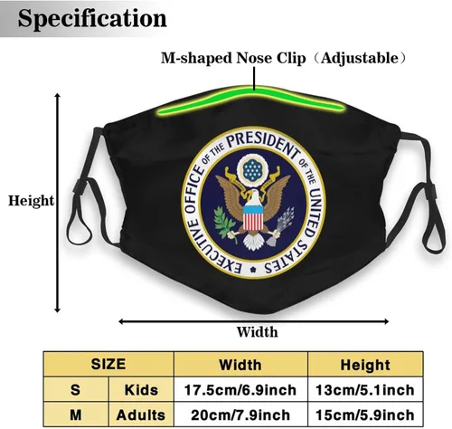 Miniatura 2 de Máscara facial con filtro 2014 Sello de la Oficina Ejecutiva del Presidente de los Estados Unidos, máscaras faciales para hombres y mujeres