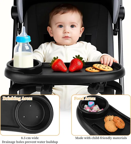 Miniatura 4 de Bandeja universal para refrigerios para cochecito compatible con Mockingbird y la mayoría de los demás, bandeja universal ajustable para cochecito