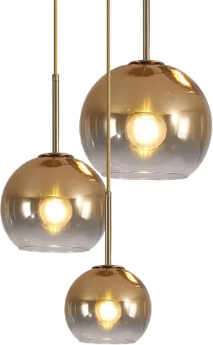 Miniatura 12 de KCO Iluminación Moderna Lámpara Colgante de 3 Luces con Globo de Vidrio Gradiente en Plata, Luminaria de Techo con Cordón Ajustable, Candelabro